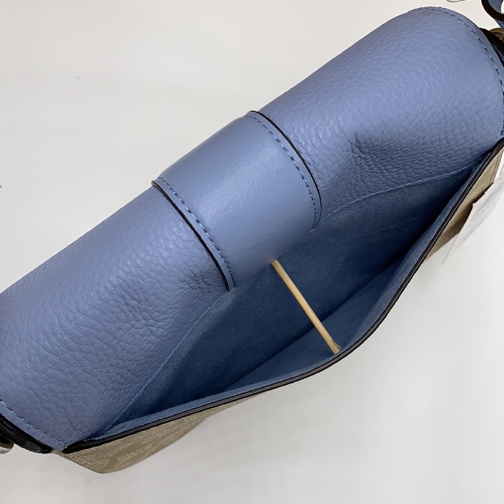 COACH Georgie Saddle Bag In Signat Canvas COLOR:
Silver/Light Khaki/Marble Blue - Picture 5 of 16